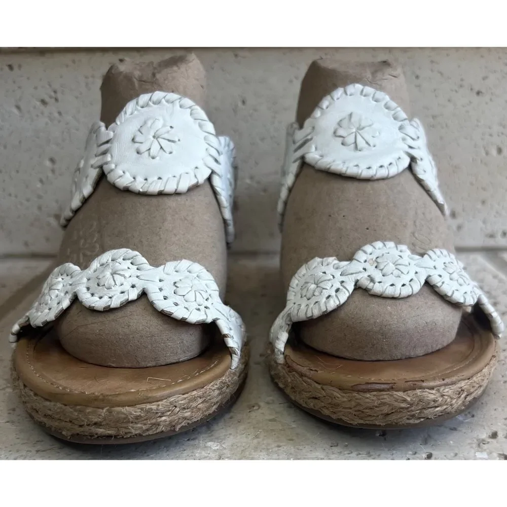 Jack Rogers Shelby White Leather Wedge Espadrille Slip On Sandals Size 8…